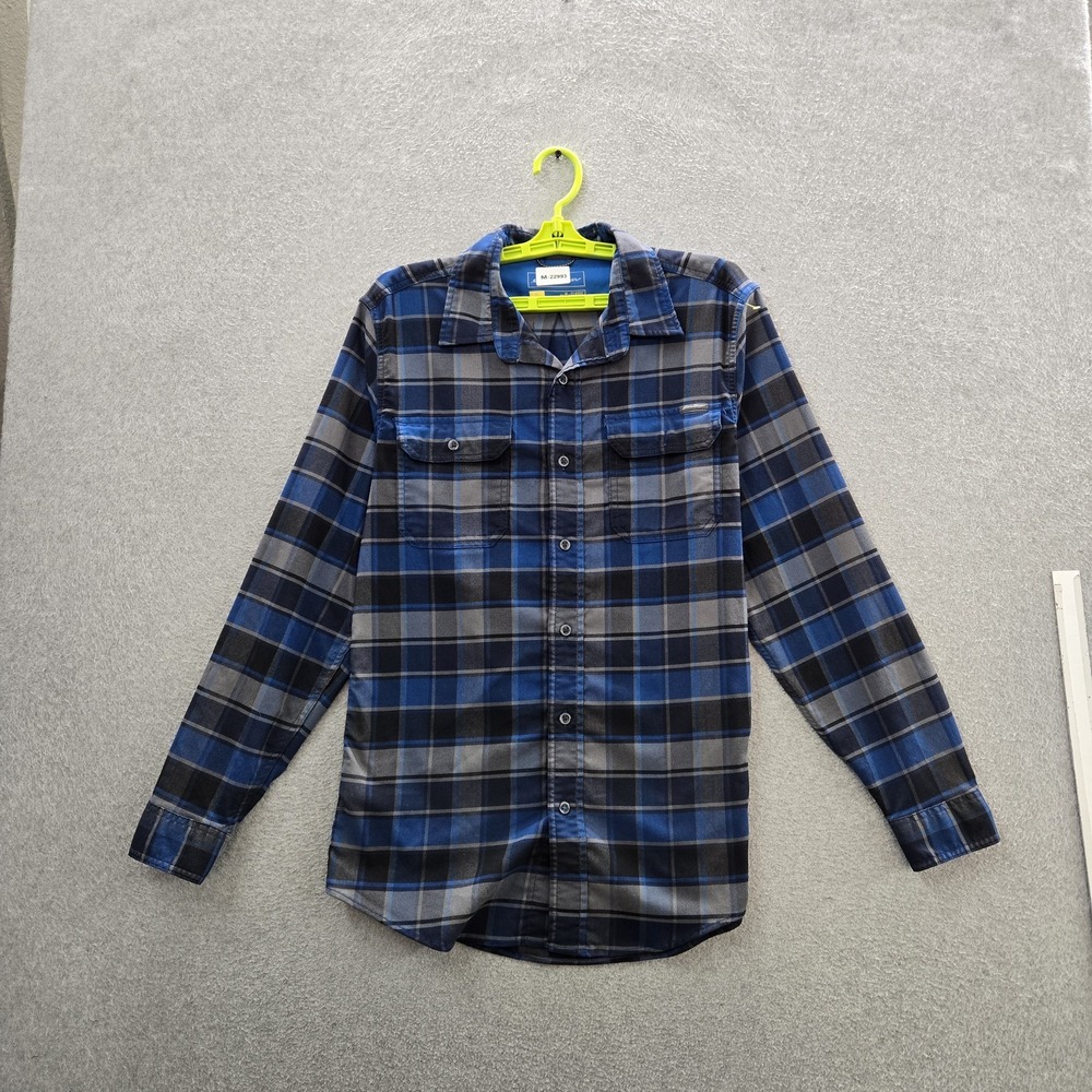 Eddie Bauer Men Button Up Shirt M Blue Plaid Classic Long Sleeve Logo